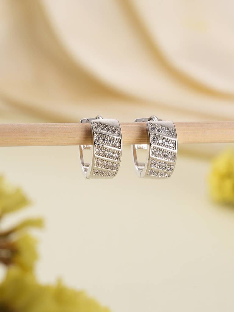 American Diamond Studded Hoop Earrings-30354 : EAR-JS25-30356