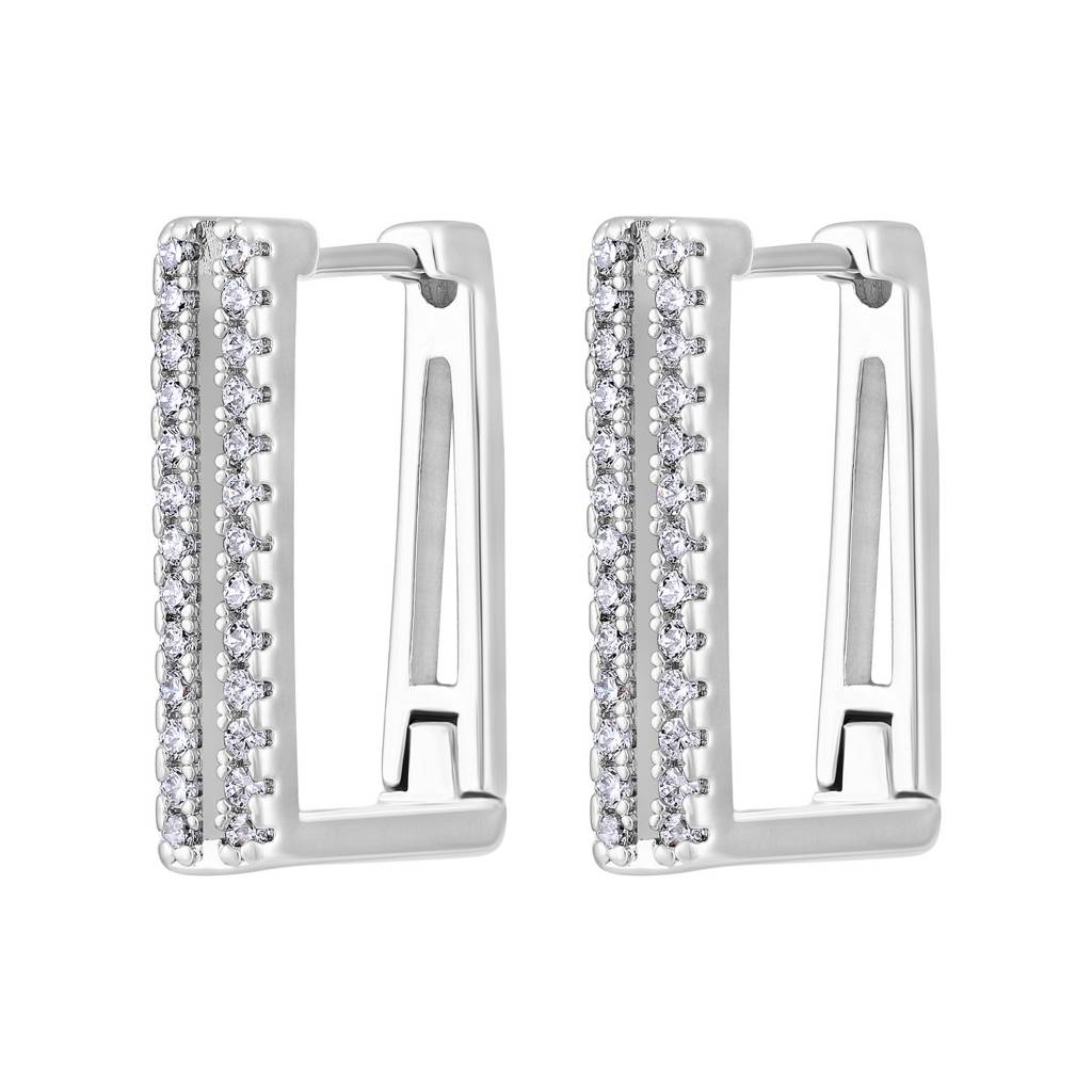 Silver Toned Rhodium Western Style Square Hoop Earrings : EAR-JS25-30362