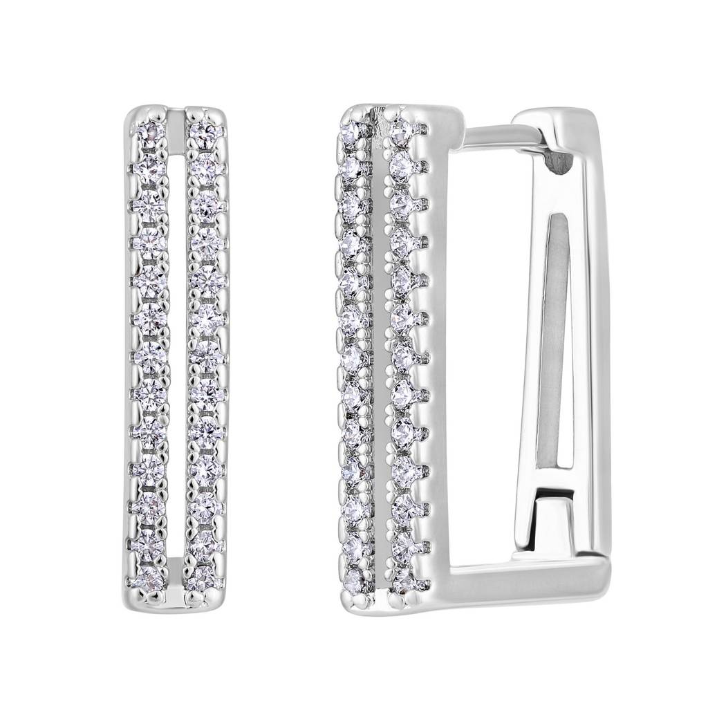 Silver Toned Rhodium Western Style Square Hoop Earrings : EAR-JS25-30362