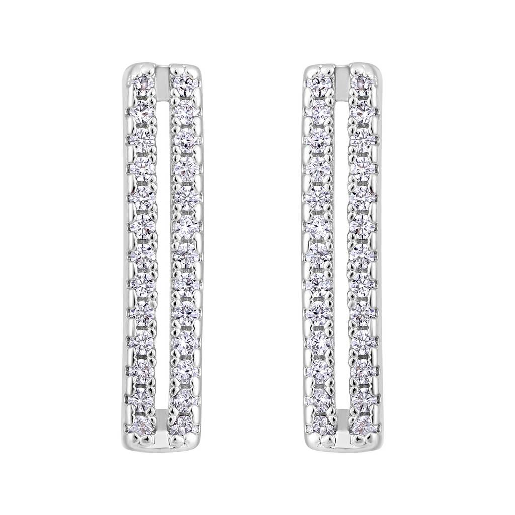 Silver Toned Rhodium Western Style Square Hoop Earrings : EAR-JS25-30362