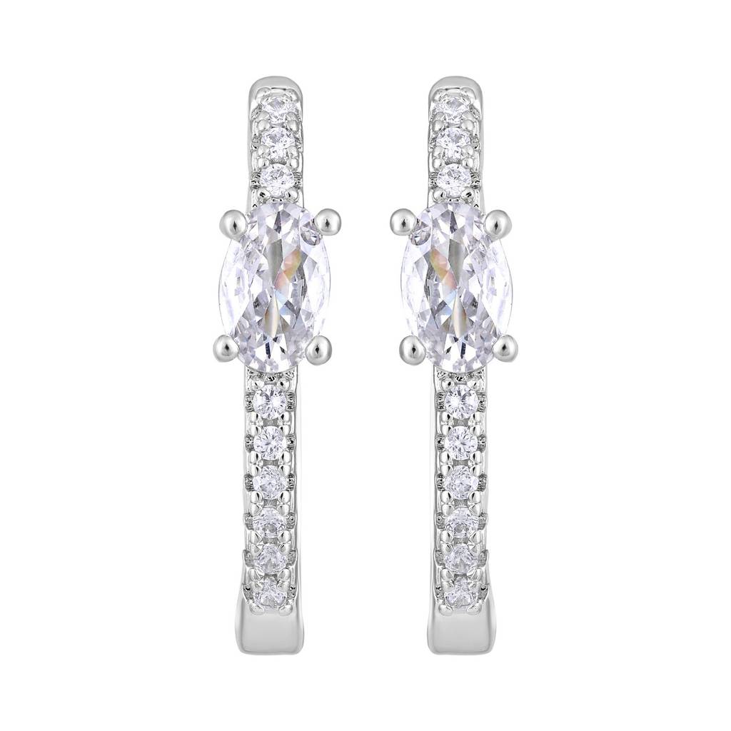 Silver-Plated & White Ad Studded Circular Hoop Earrings : EAR-JS25-30369