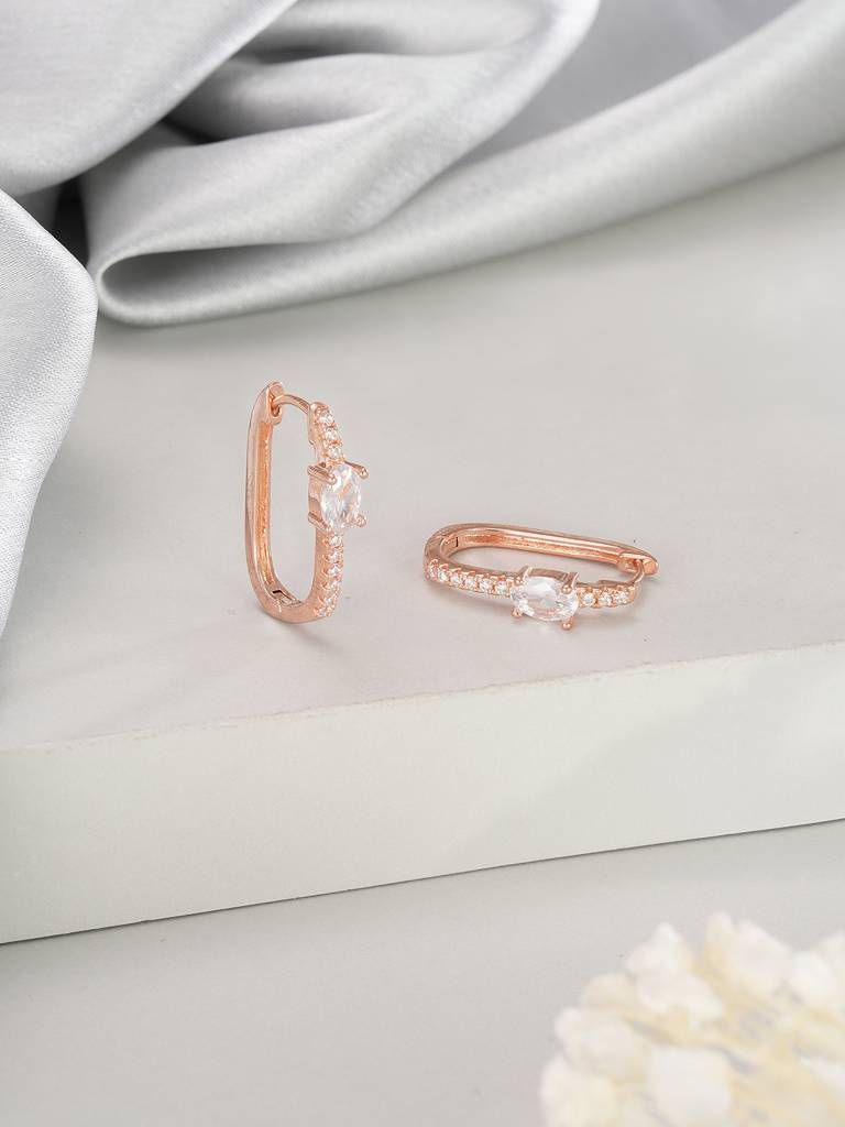 Rose Gold-Toned Crystal Studded Circular Hoop Earrings-Ear-Js25-30370 : EAR-JS25-30370