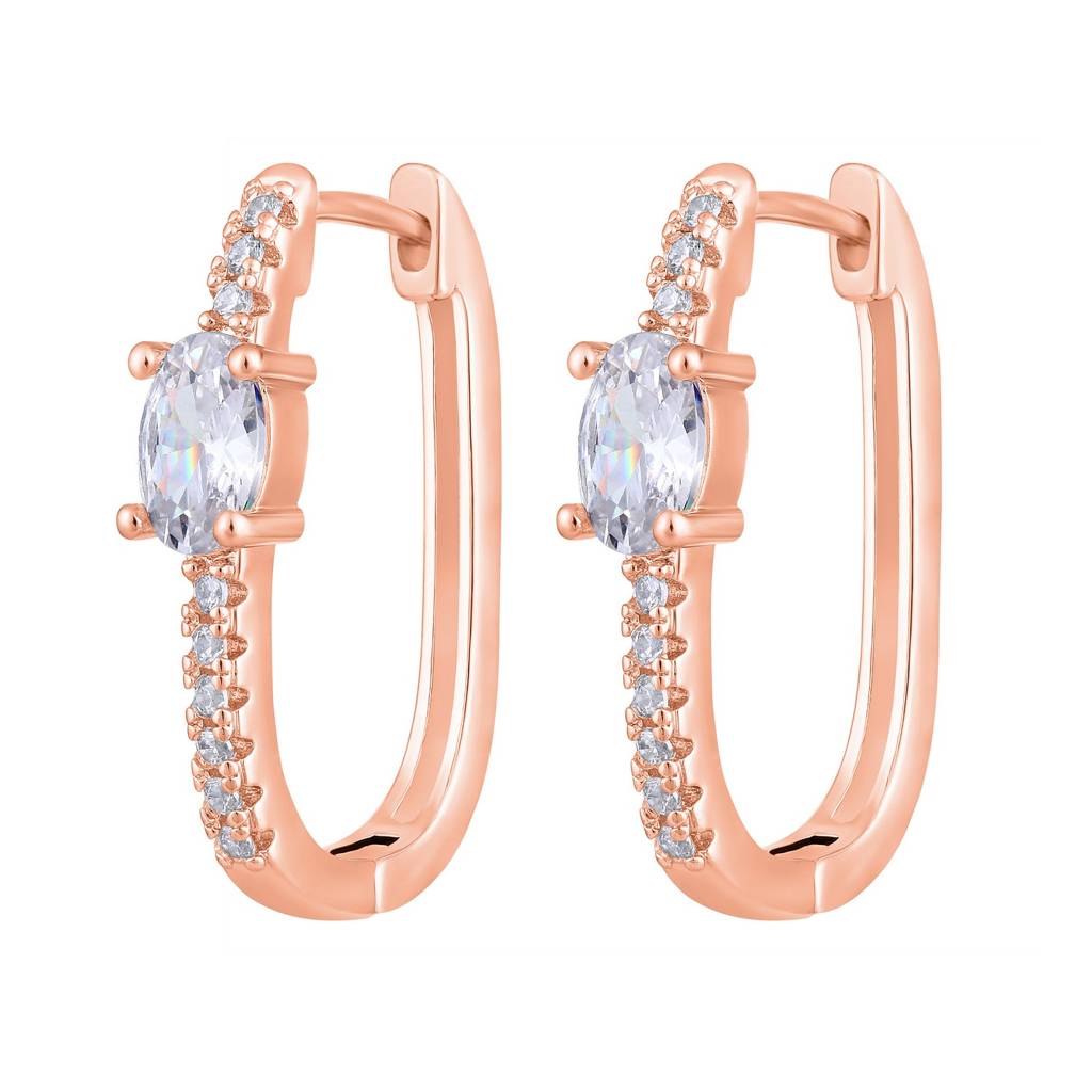 Rose Gold-Toned Crystal Studded Circular Hoop Earrings-Ear-Js25-30370 : EAR-JS25-30370