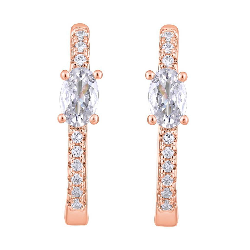 Rose Gold-Toned Crystal Studded Circular Hoop Earrings-Ear-Js25-30370 : EAR-JS25-30370