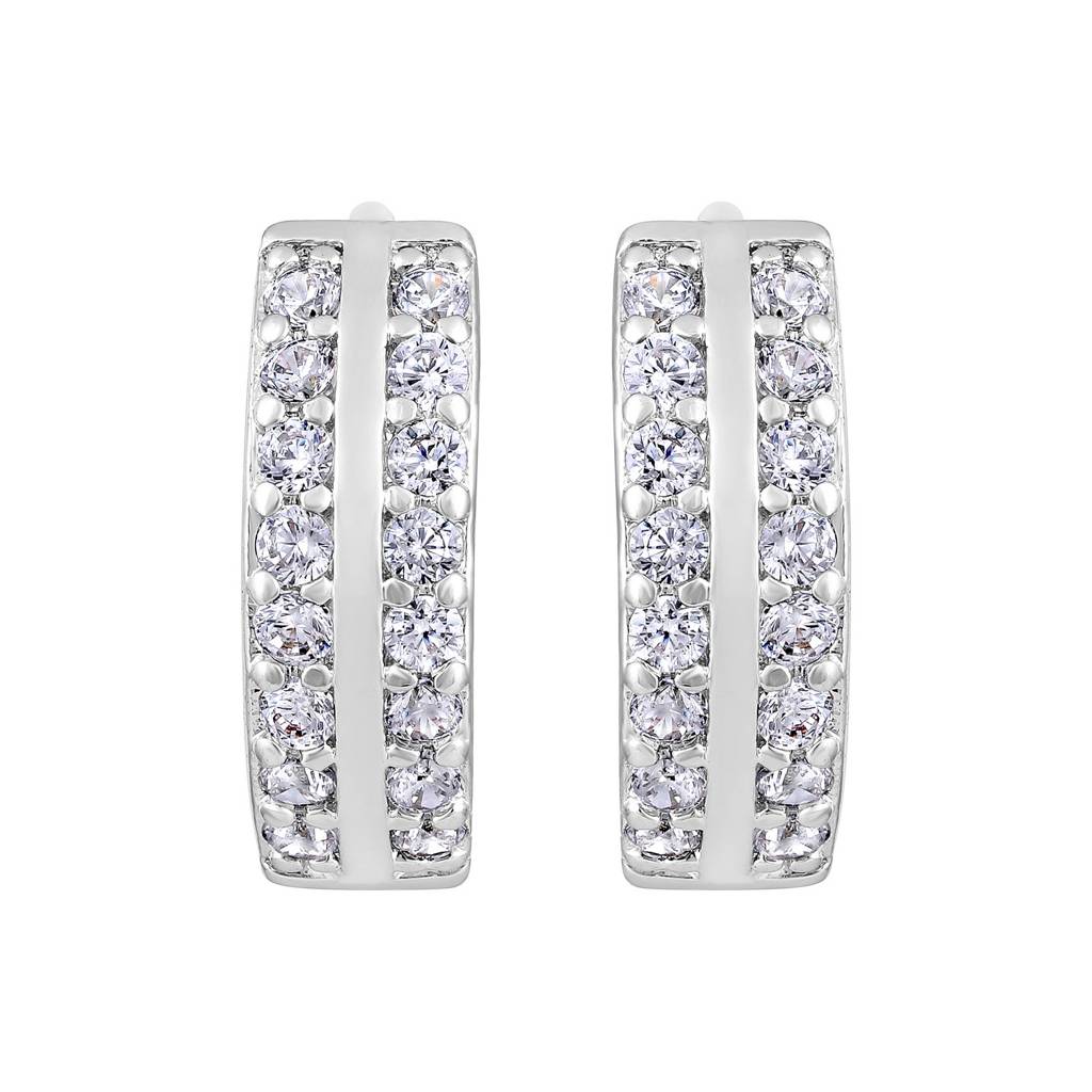 Rhodium Plated Geometric Hoop Earrings : EAR-JS25-30371