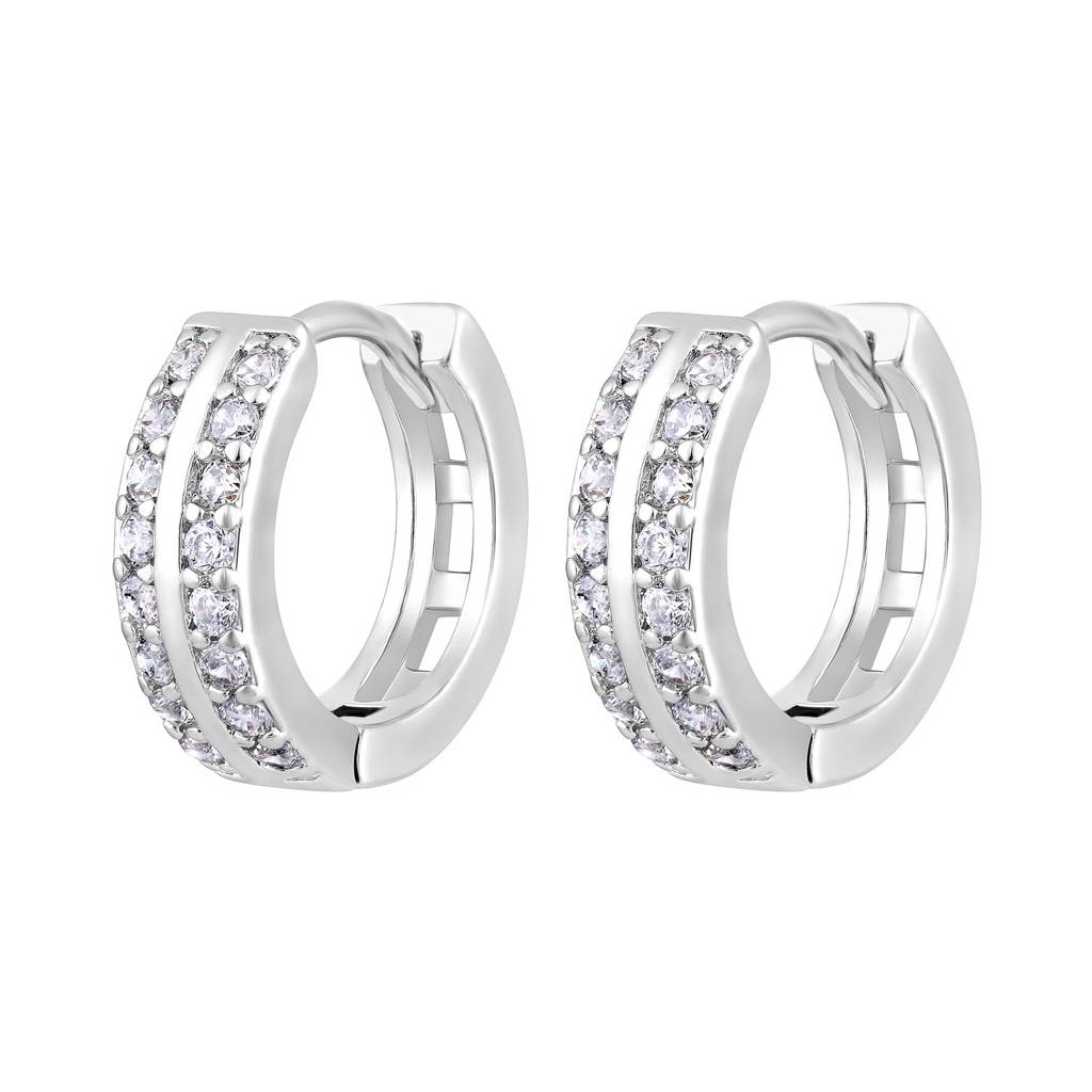 Rhodium Plated Geometric Hoop Earrings : EAR-JS25-30371