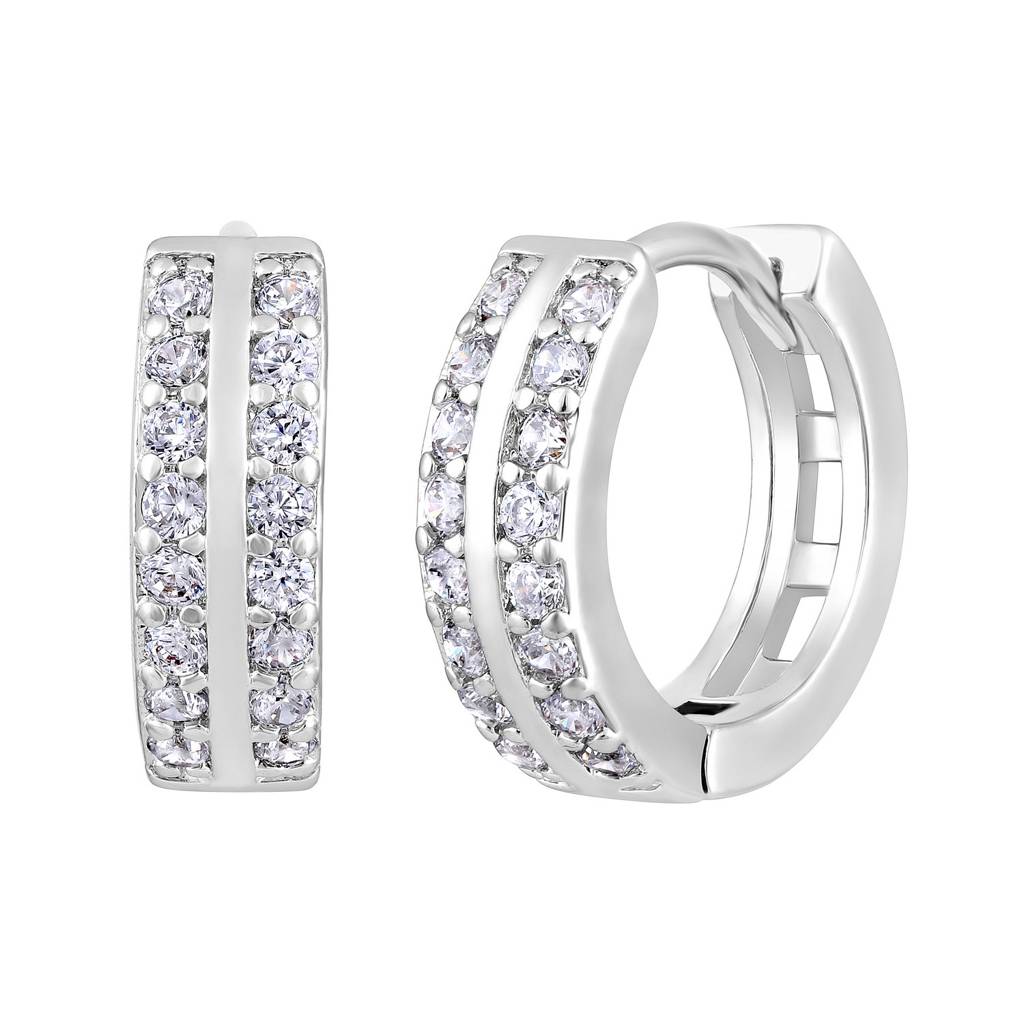 Rhodium Plated Geometric Hoop Earrings : EAR-JS25-30371