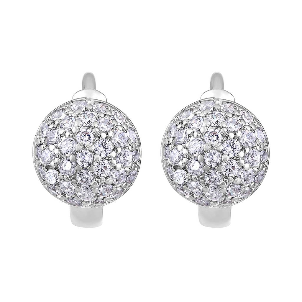 Rhodium Plated Ad Studded Contemporary Half Hoop Earrings : EAR-JS25-30372