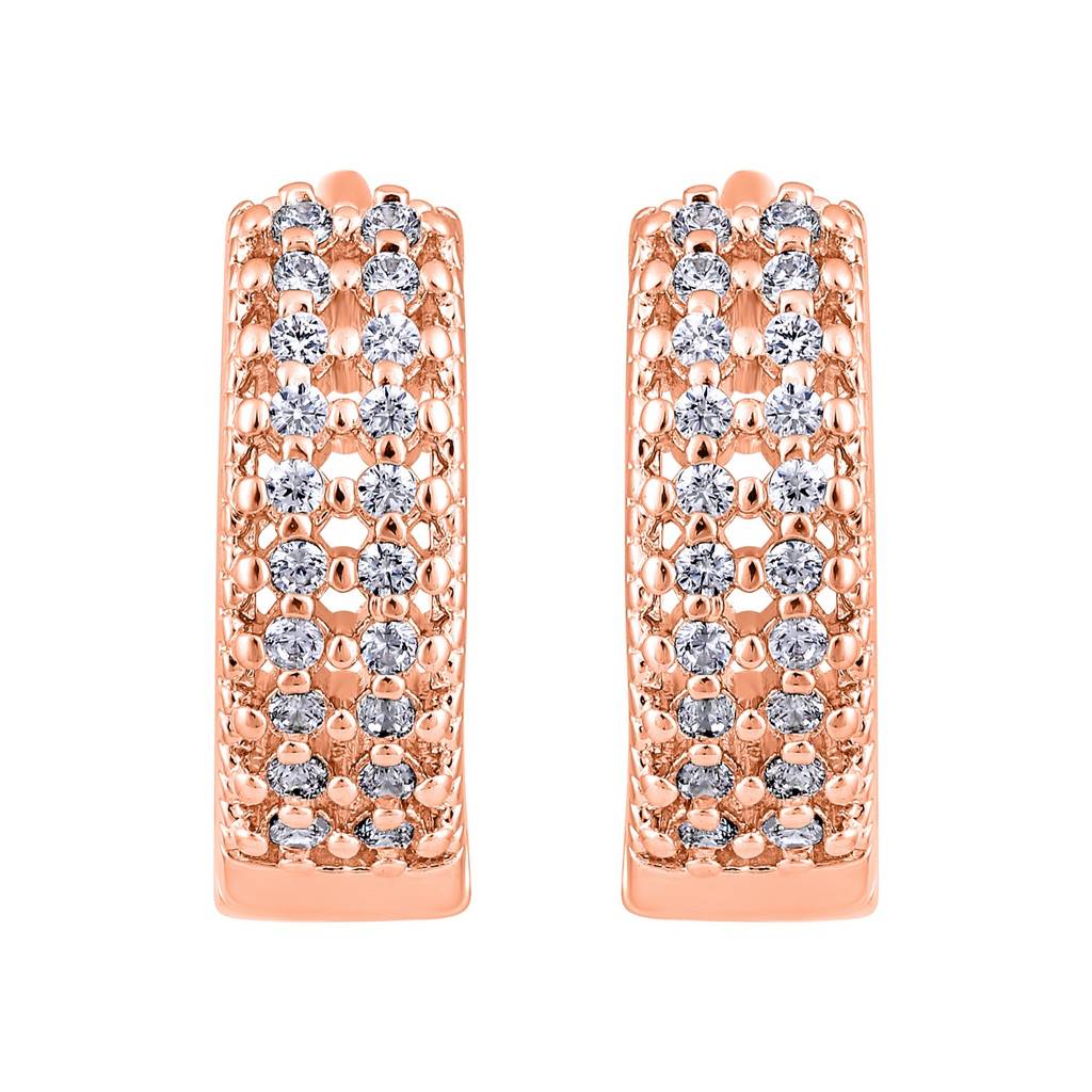 Rose Gold Plated Geometric Hoop Earrings : EAR-JS25-30373