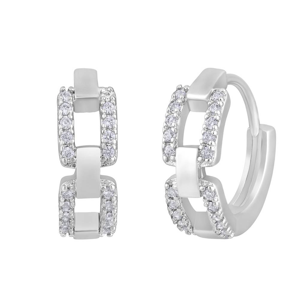 Silver-Toned Contemporary Half Hoop Earrings : EAR-JS25-30374