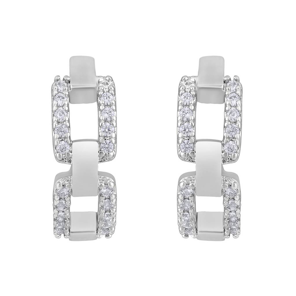 Silver-Toned Contemporary Half Hoop Earrings : EAR-JS25-30374