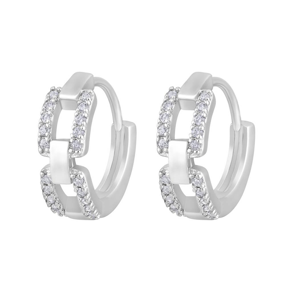 Silver-Toned Contemporary Half Hoop Earrings : EAR-JS25-30374