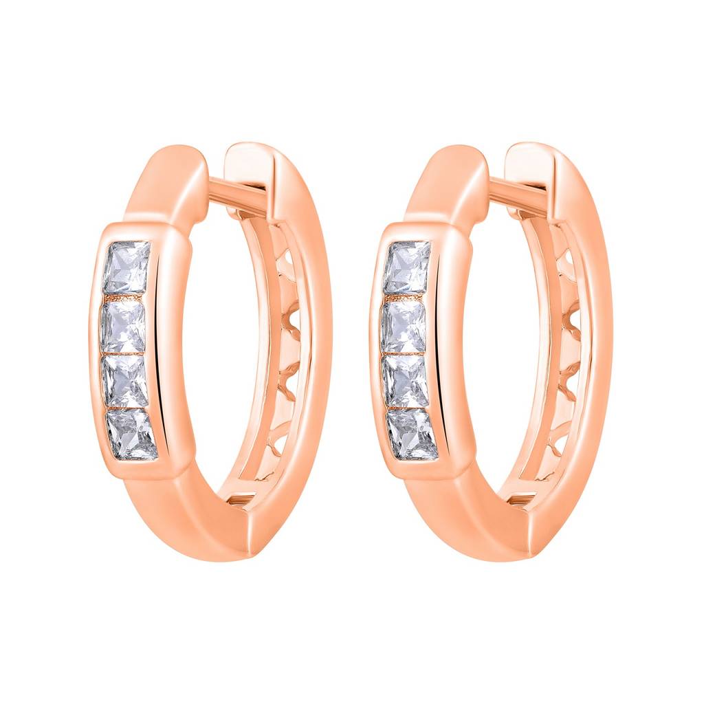 Rose Gold Crystals Studded Rose Gold-Plated Contemporary Hoop Earrings : EAR-JS25-30375