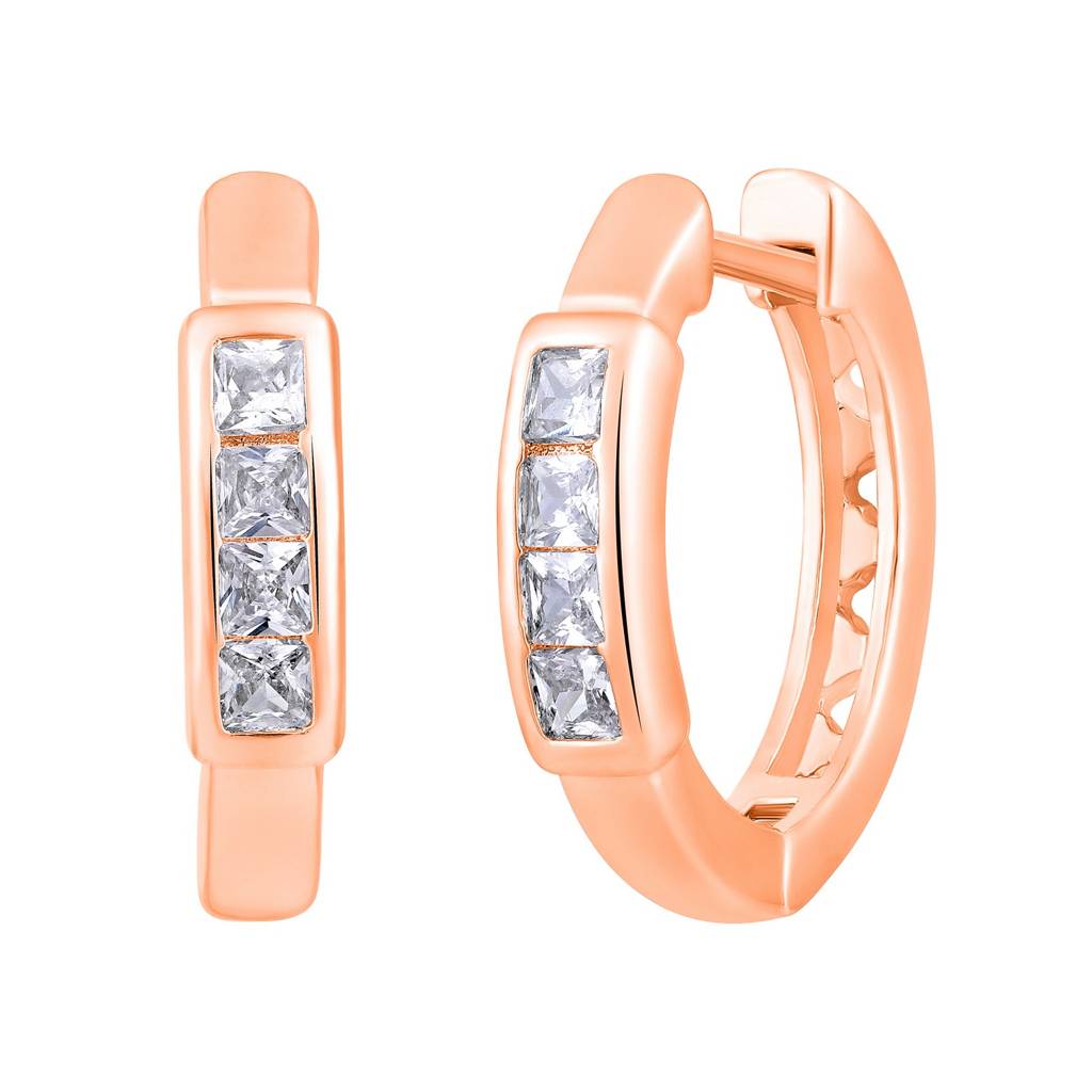 Rose Gold Crystals Studded Rose Gold-Plated Contemporary Hoop Earrings : EAR-JS25-30375