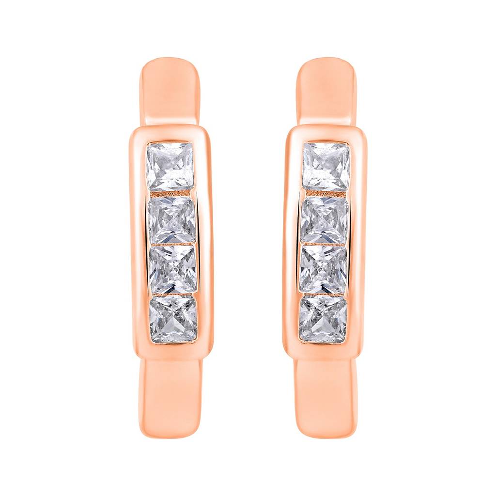 Rose Gold Crystals Studded Rose Gold-Plated Contemporary Hoop Earrings : EAR-JS25-30375