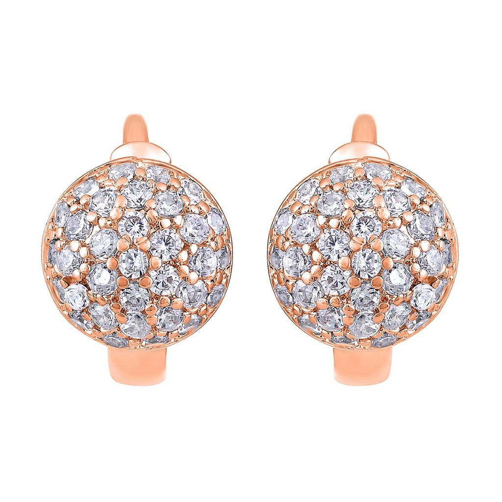 Rose Gold-Plated & White Studded Circular Hoop Earrings : EAR-JS25-30376