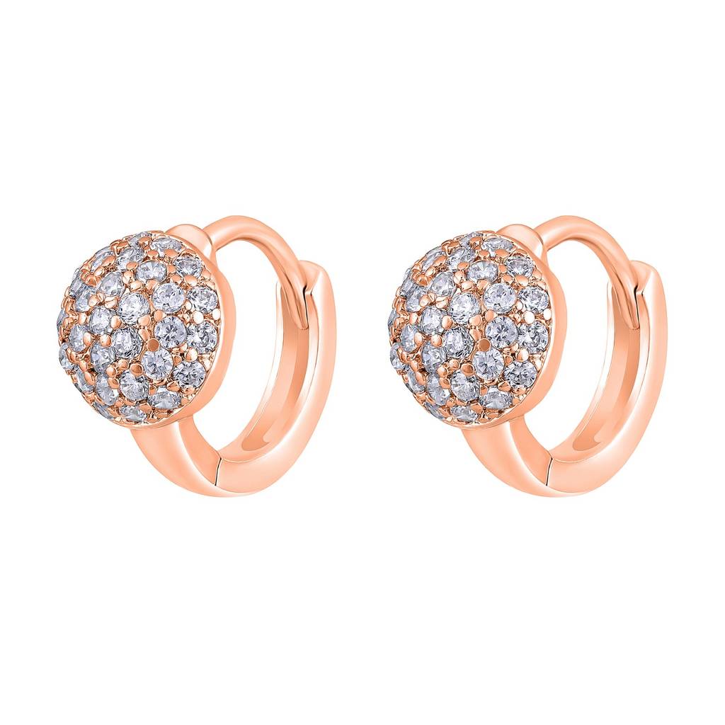 Rose Gold-Plated & White Studded Circular Hoop Earrings : EAR-JS25-30376
