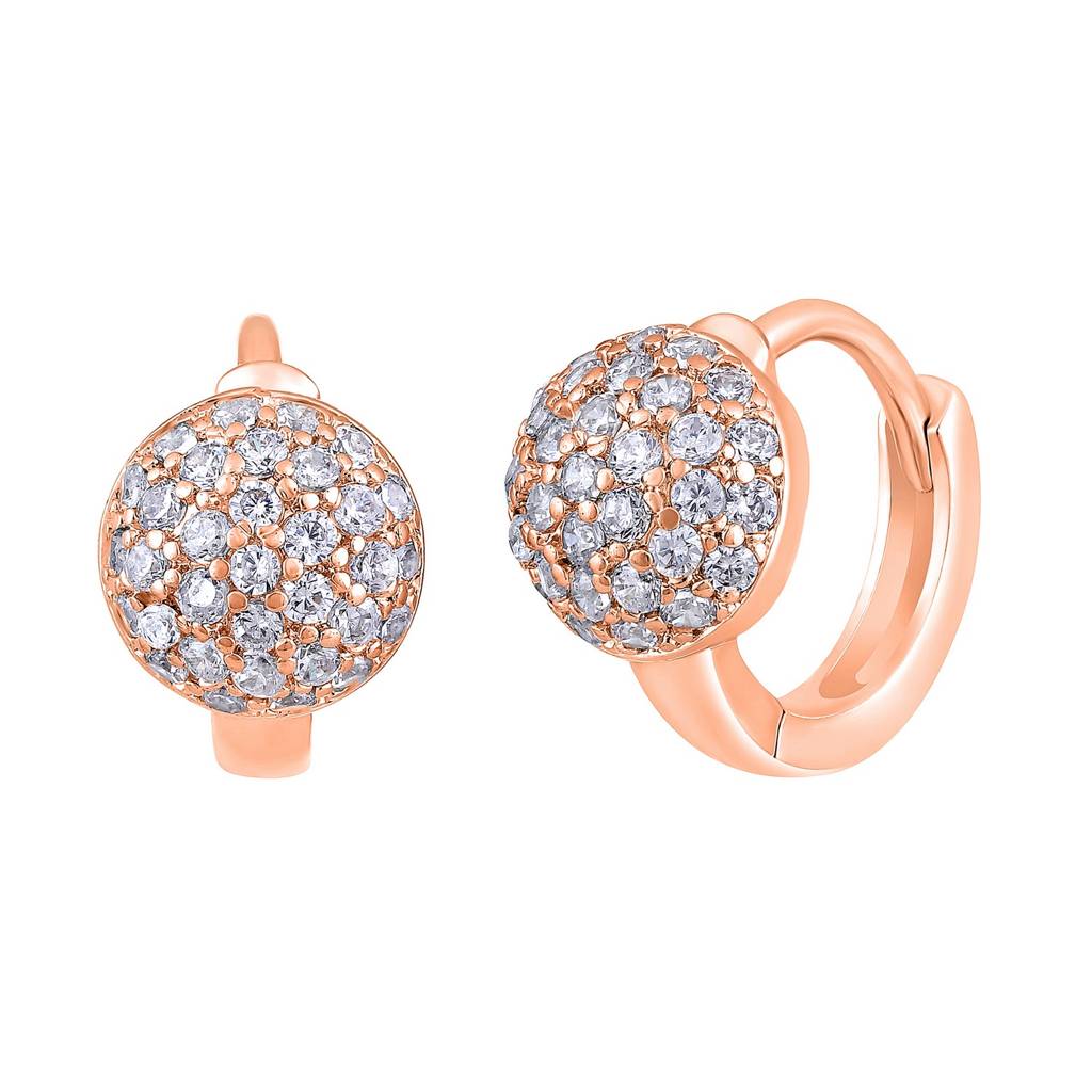 Rose Gold-Plated & White Studded Circular Hoop Earrings : EAR-JS25-30376