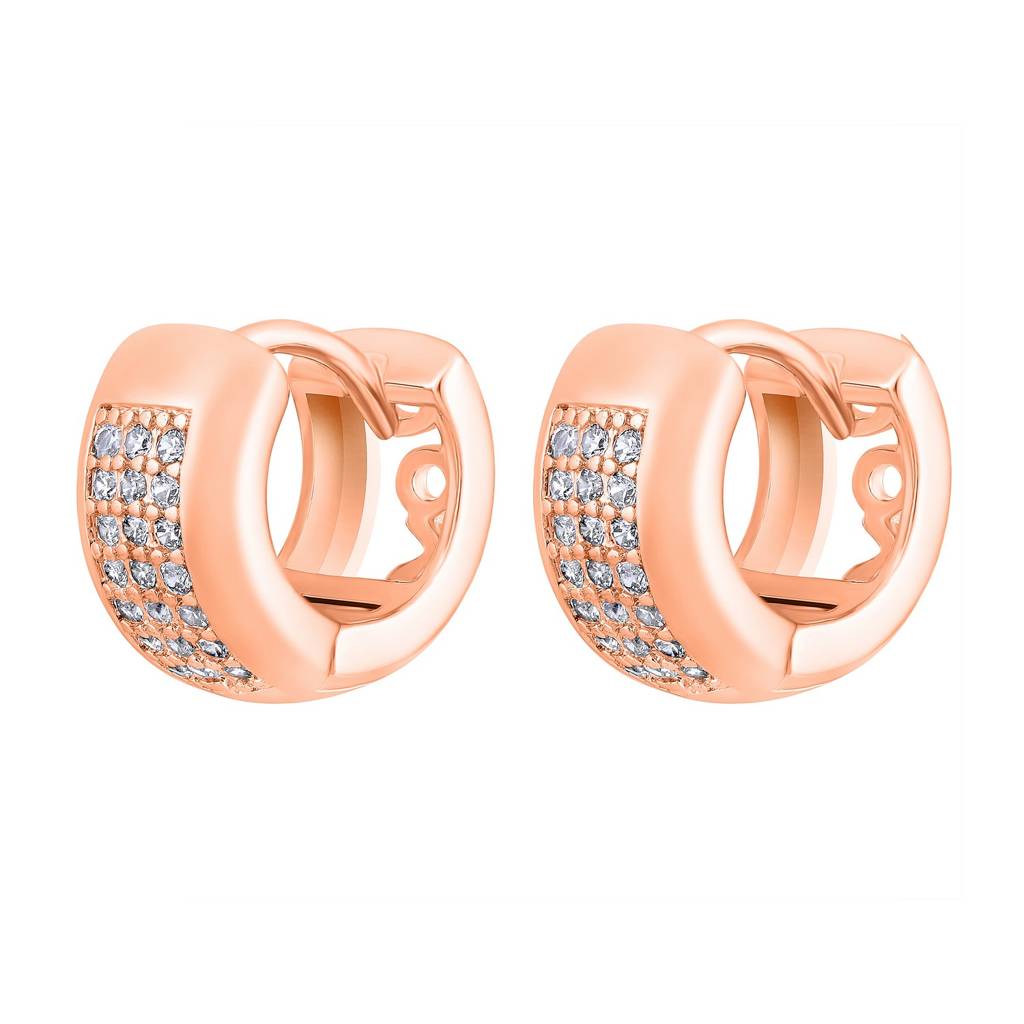 Rose Gold-Toned Crystal Studded Circular Hoop Earrings-Ear-Js25-30377 : EAR-JS25-30377