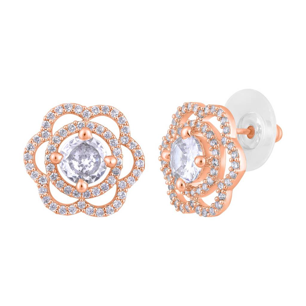 Rose Gold-Plated Floral Studs Earrings : EAR-JS25-30379