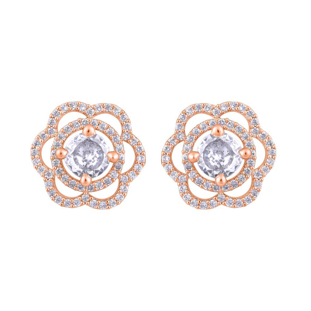 Rose Gold-Plated Floral Studs Earrings : EAR-JS25-30379