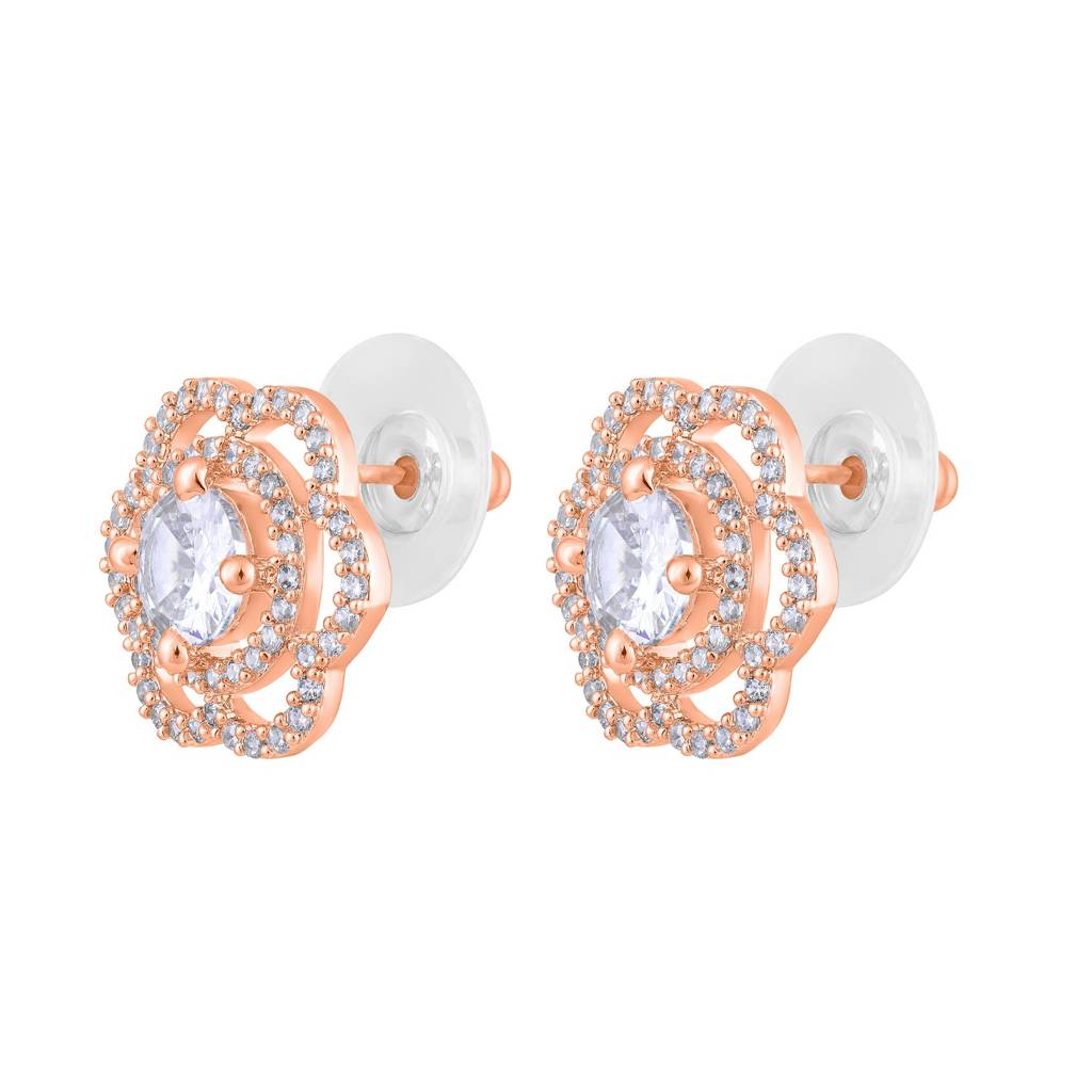 Rose Gold-Plated Floral Studs Earrings : EAR-JS25-30379