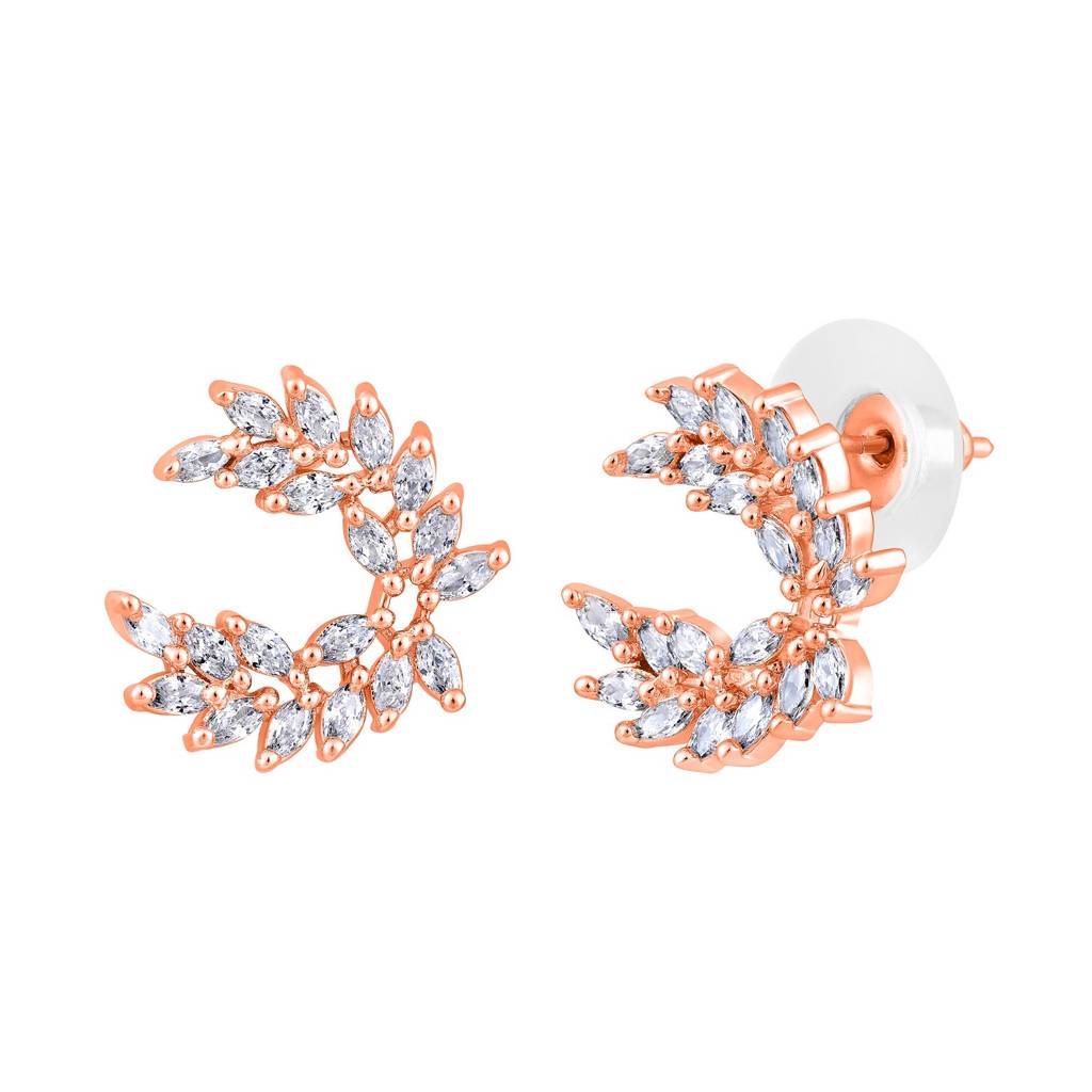 Rose Gold Plated Cz Studded Contemporary Studs : EAR-JS25-30382