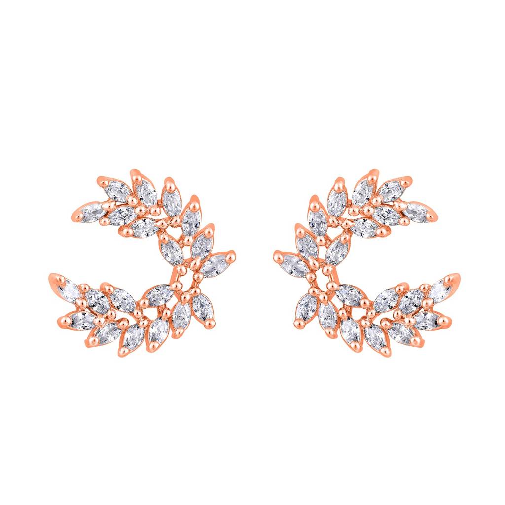 Rose Gold Plated Cz Studded Contemporary Studs : EAR-JS25-30382
