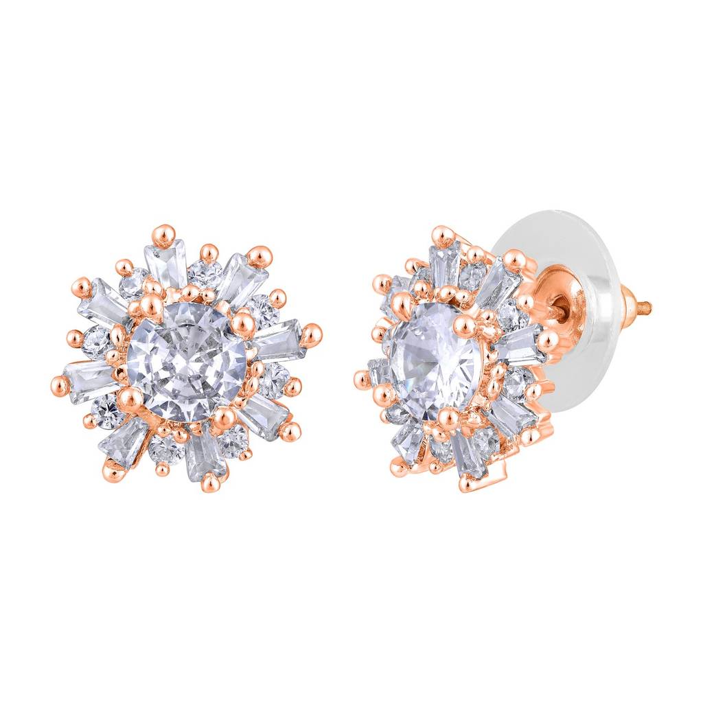 American Diamond Studded Floral Stud Earrings-30386 : EAR-JS25-30386