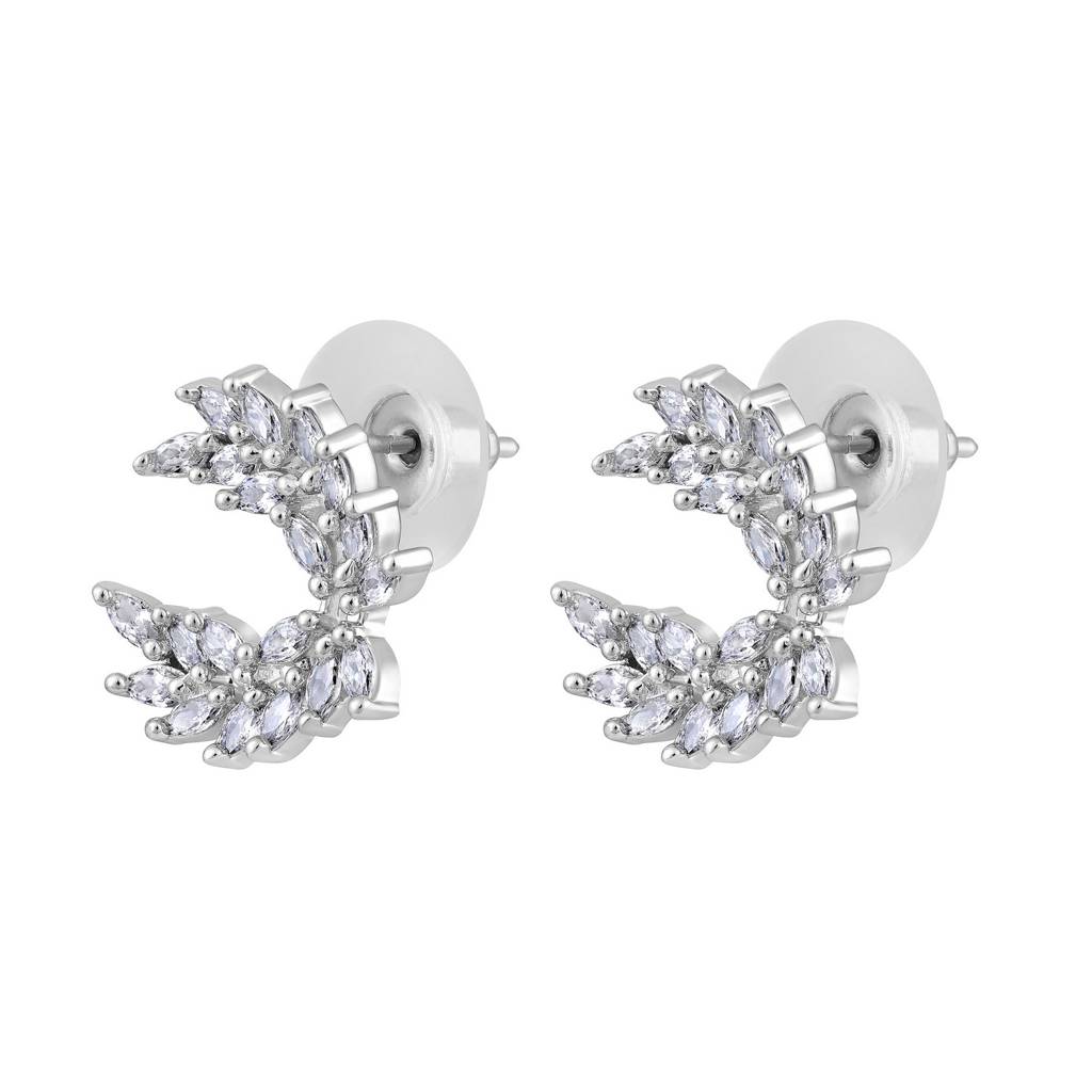 Silver Plated American Diamond Studded Contemporary Studs : EAR-JS25-30387