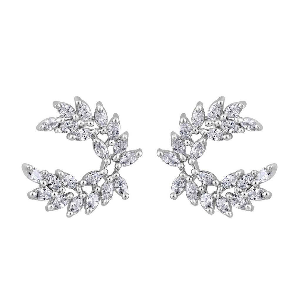 Silver Plated American Diamond Studded Contemporary Studs : EAR-JS25-30387