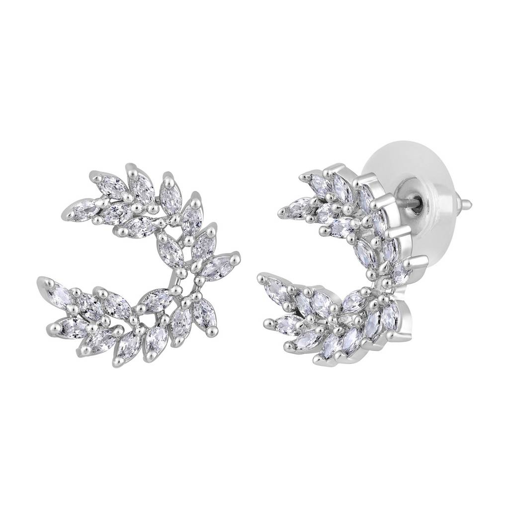 Silver Plated American Diamond Studded Contemporary Studs : EAR-JS25-30387