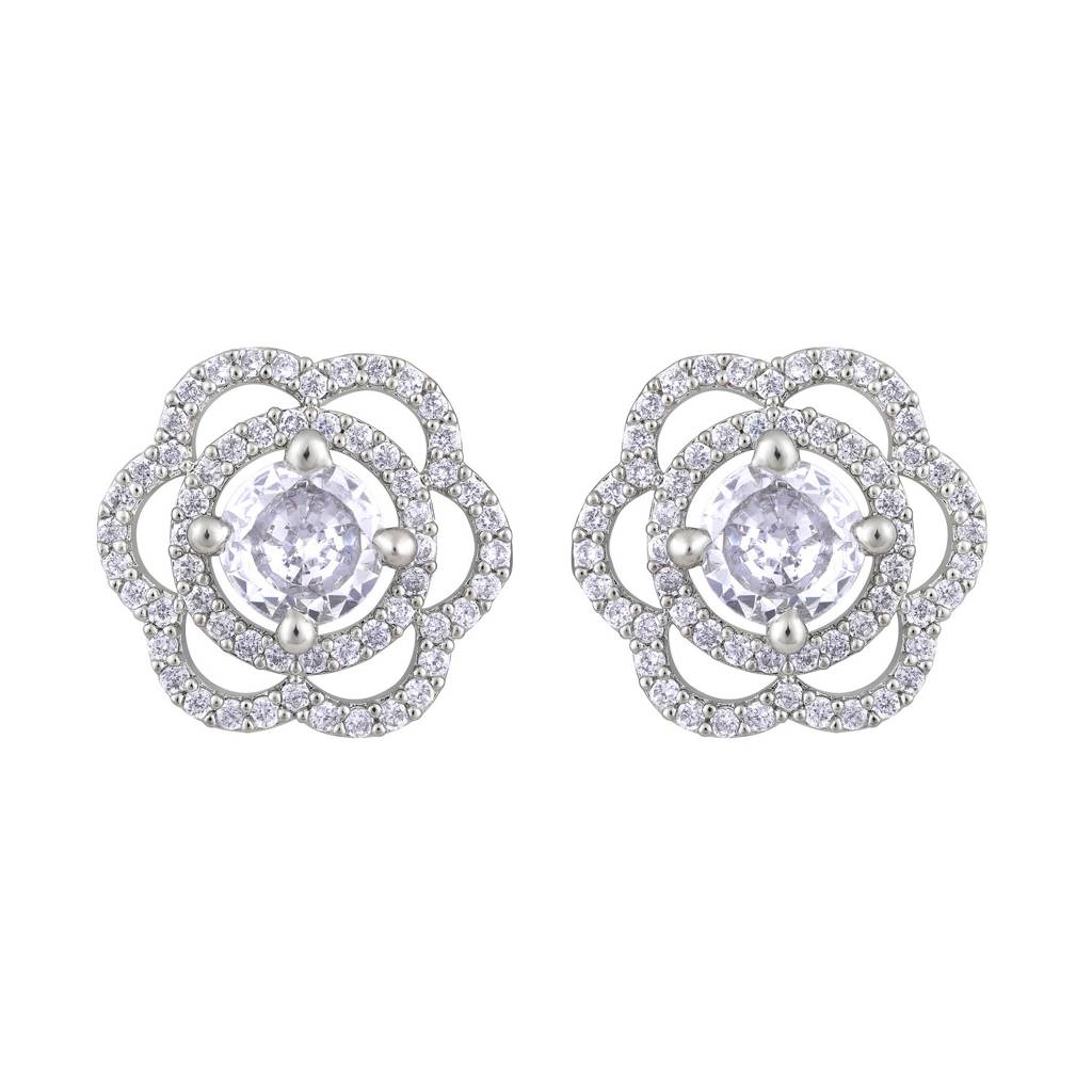 Silver Gold-Plated Floral Studs Earrings : EAR-JS25-30389