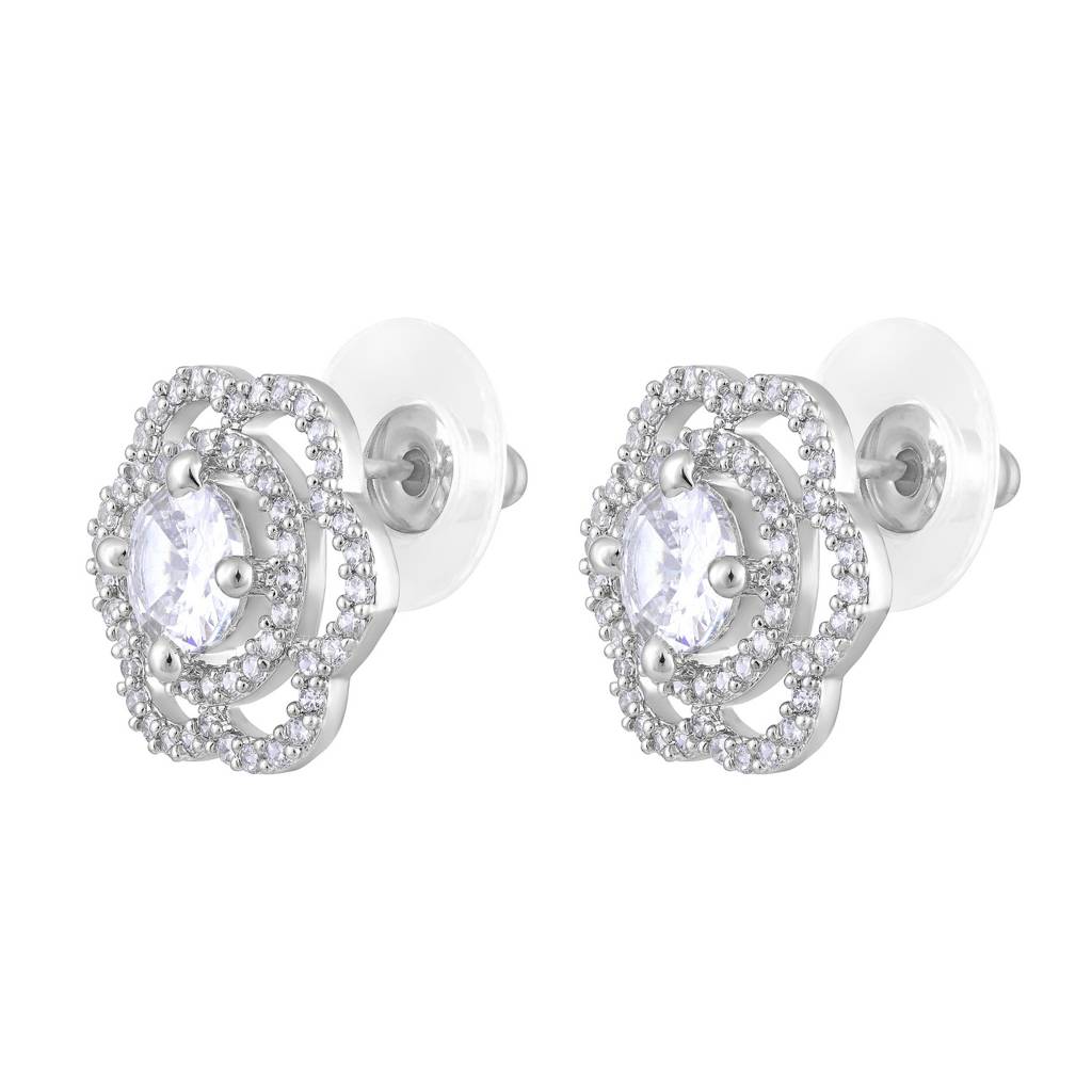 Silver Gold-Plated Floral Studs Earrings : EAR-JS25-30389