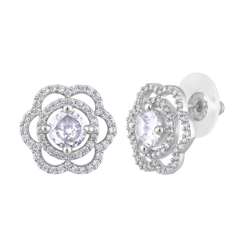 Silver Gold-Plated Floral Studs Earrings : EAR-JS25-30389
