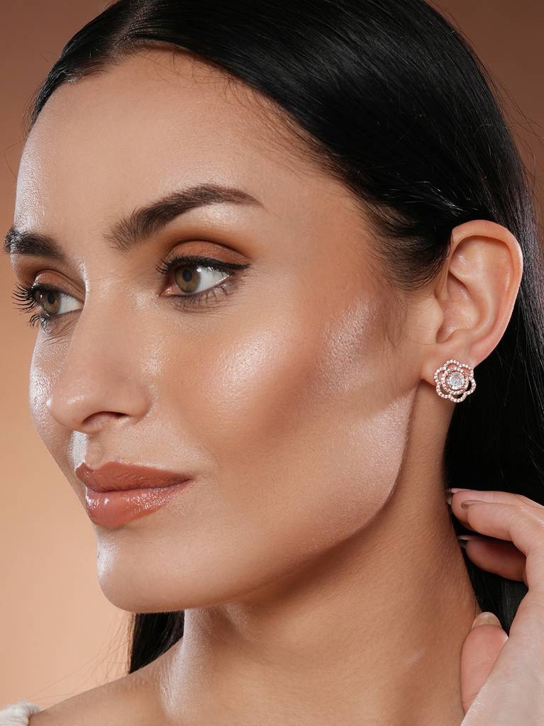 Silver Gold-Plated Floral Studs Earrings : EAR-JS25-30389