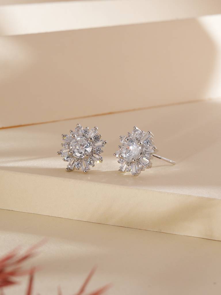 American Diamond Studded Floral Stud Earrings-30386 : EAR-JS25-30390