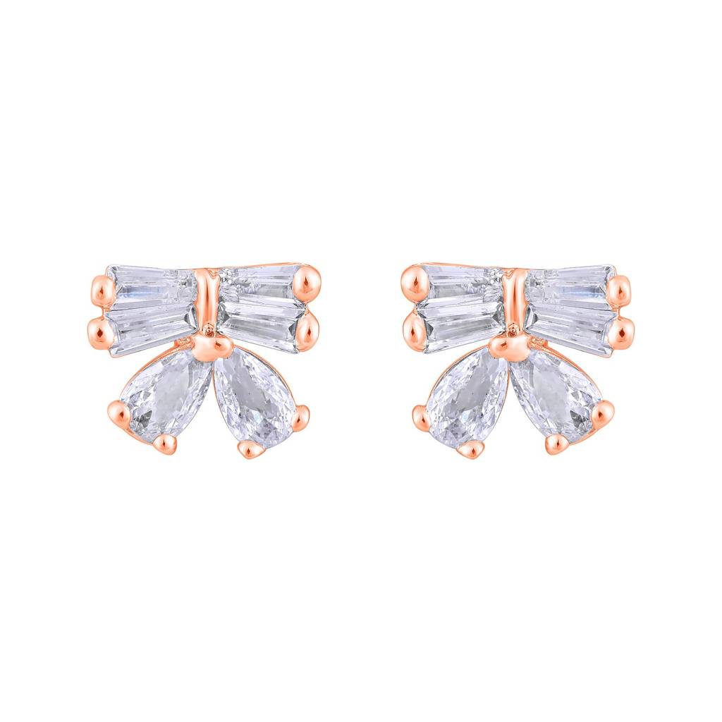 Rose Gold Plated American Diamond Studded Contemporary Studs : EAR-JS25-30393