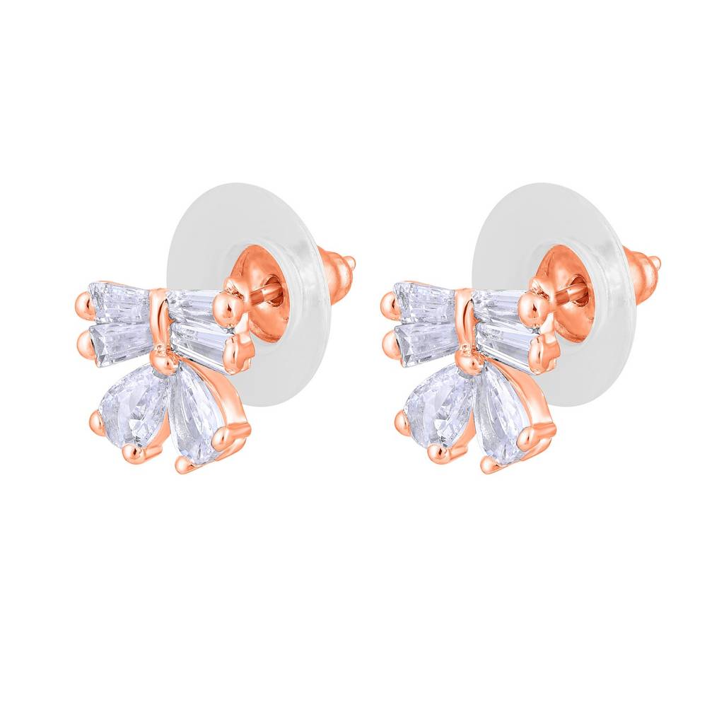 Rose Gold Plated American Diamond Studded Contemporary Studs : EAR-JS25-30393