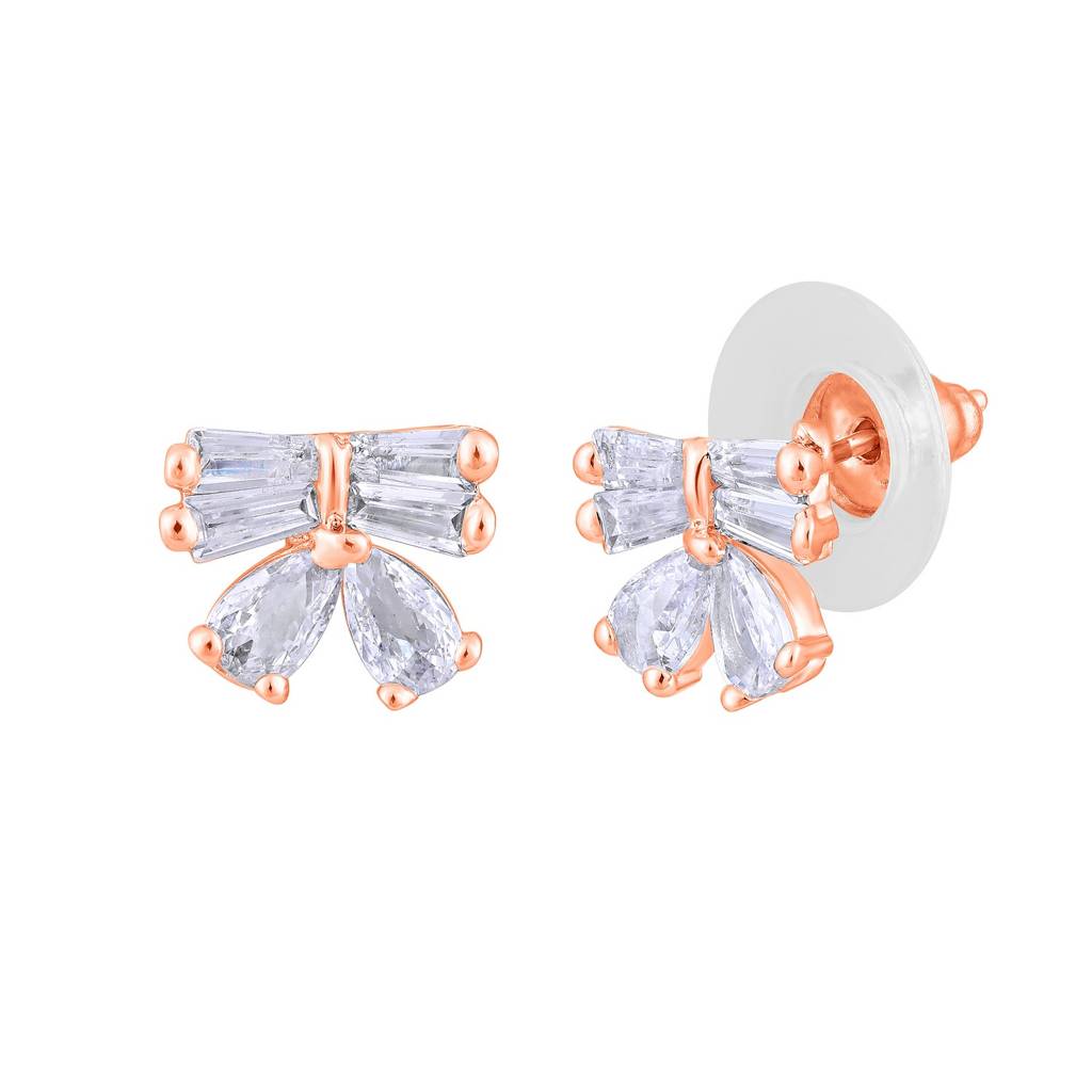 Rose Gold Plated American Diamond Studded Contemporary Studs : EAR-JS25-30393