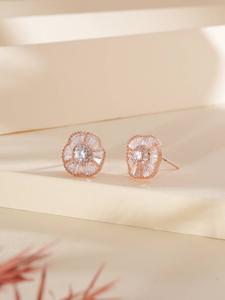 American Diamond Studded Floral Stud Earrings-30392 : EAR-JS25-30395