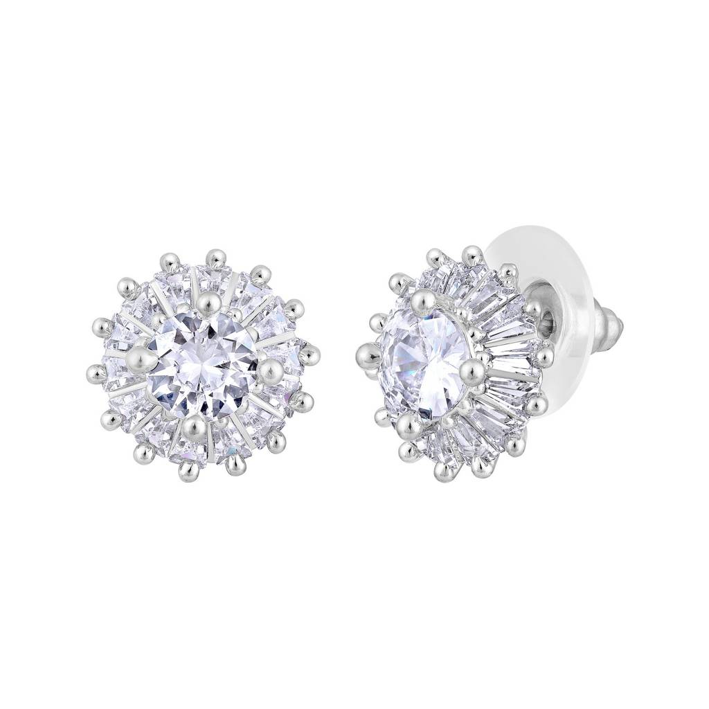 White Ad-Studded Floral Studs Earrings : EAR-JS25-30396