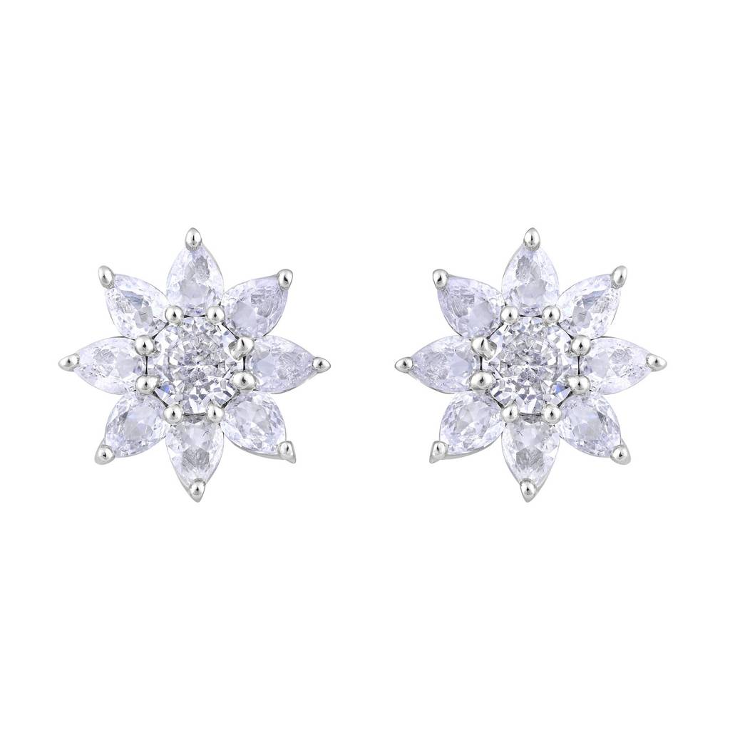 Rhodium Plated Ad Studded Star Shaped Studs Earrings : EAR-JS25-30397