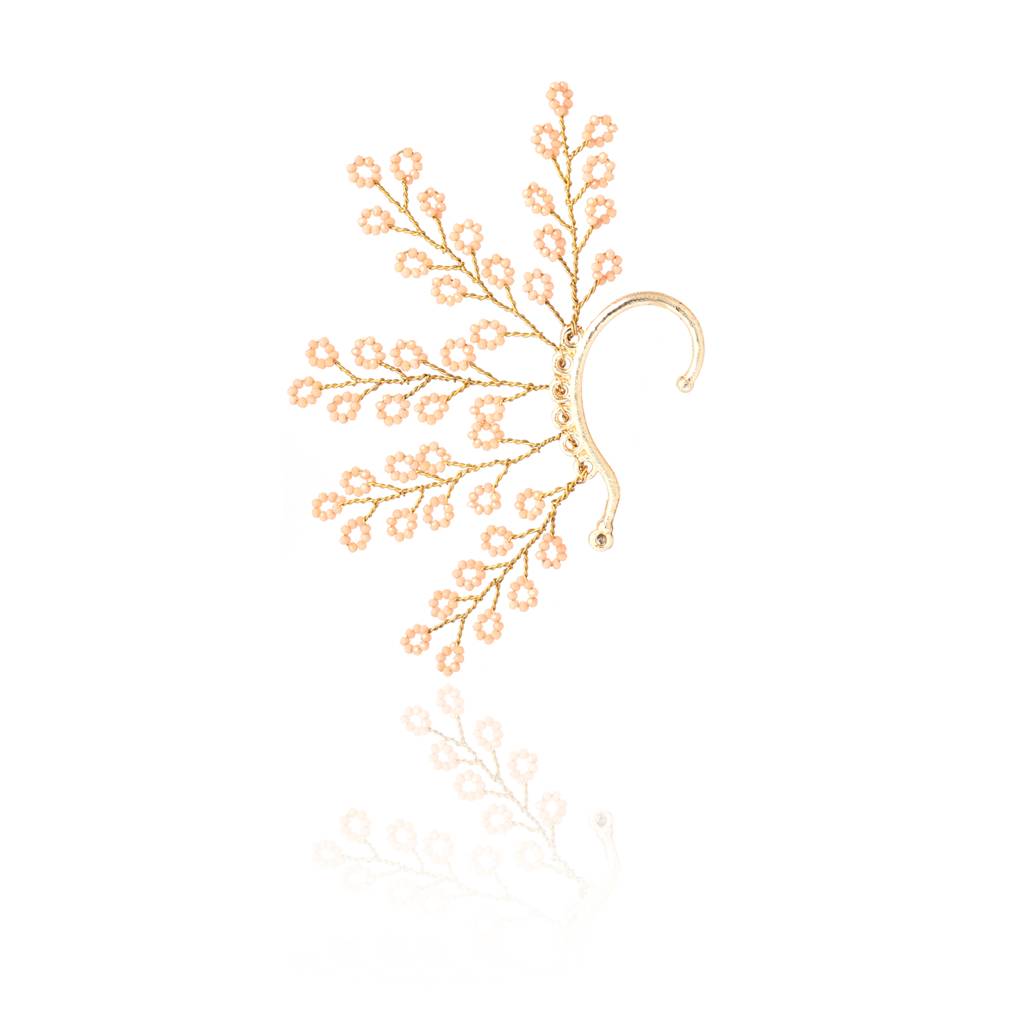 Peach Crystal Gold Plated Ear Cuff No Piercing : EC-137-01PEACH