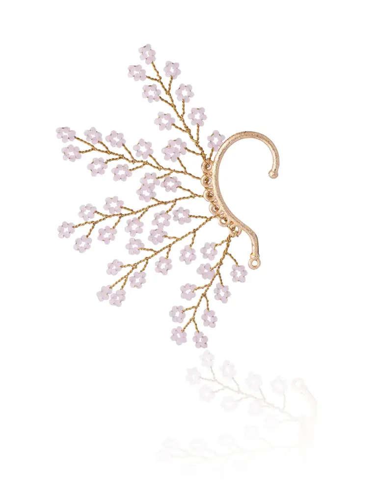 Gold Plated Baby Pink No Piercing Floral Designer Earcuff : EC-140-02PINK