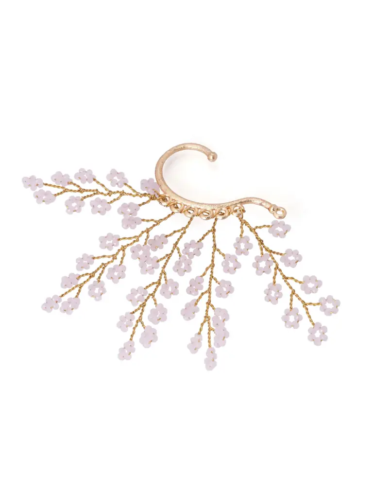 Gold Plated Baby Pink No Piercing Floral Designer Earcuff : EC-140-02PINK