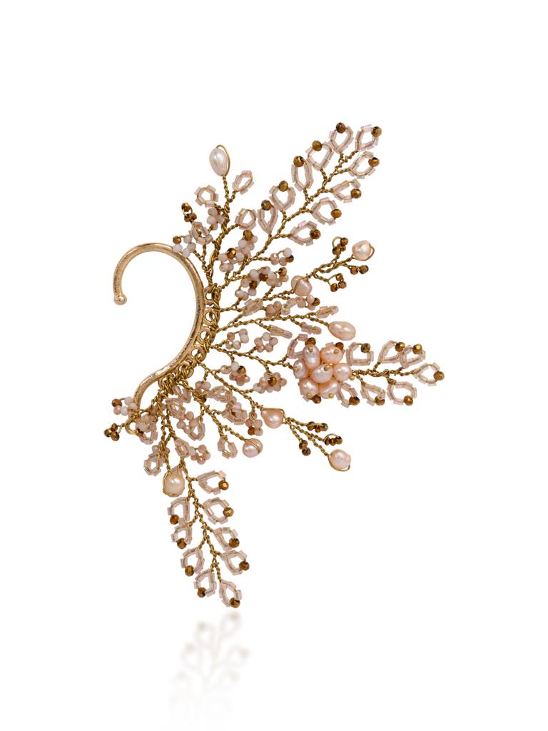 Peach Pearl Gold Plated Designer Ear Cuff For Haldi Mehendi Wedding : EC-146-01PEACH