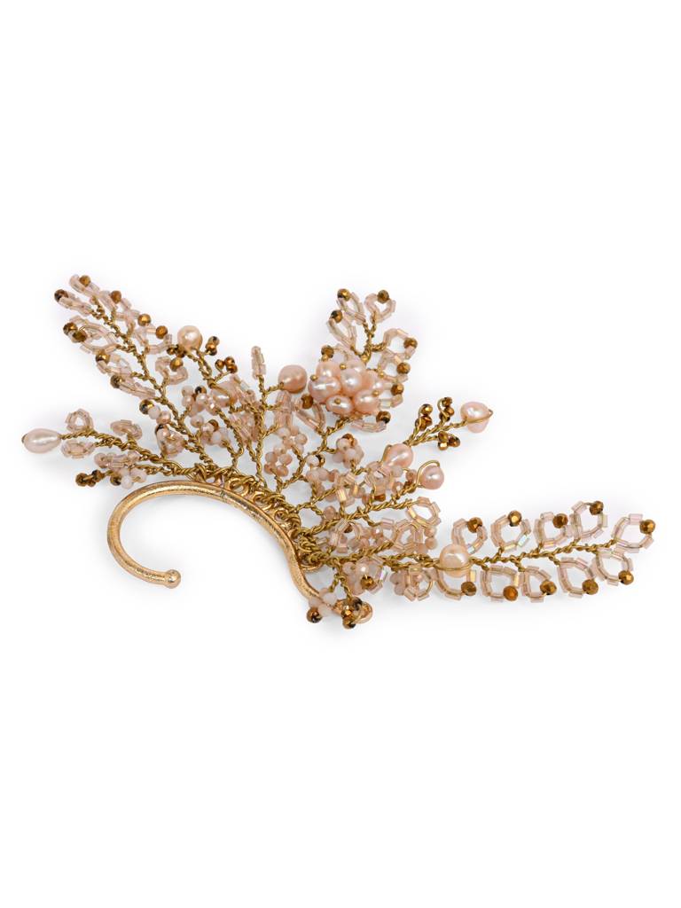 Peach Pearl Gold Plated Designer Ear Cuff For Haldi Mehendi Wedding : EC-146-01PEACH