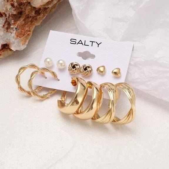 Set Of 6 All Occasion Golden Hoops : EC62229