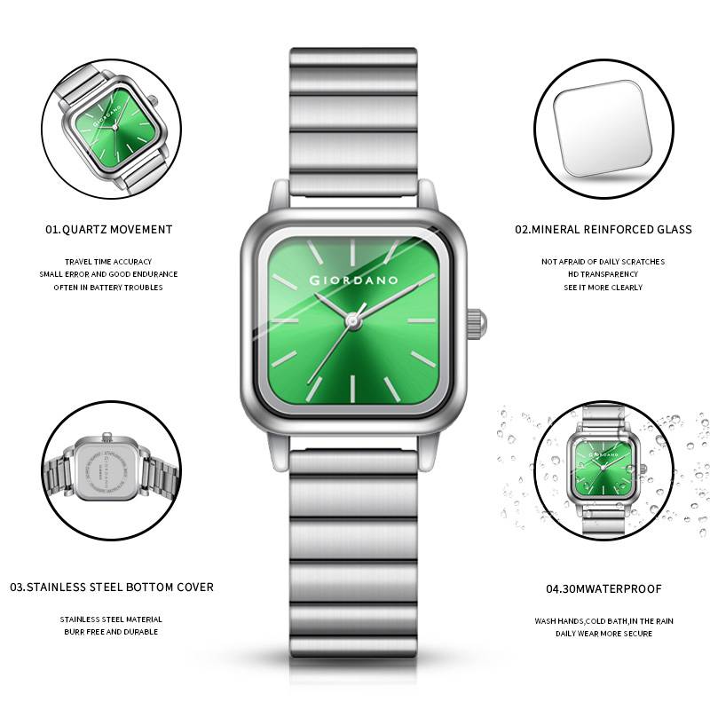 Giordano Classic Square Watch For Women Â Polished Stainless Steel Strap, Minimalist Compact Design-Gz-60098 : GZ-60098-33